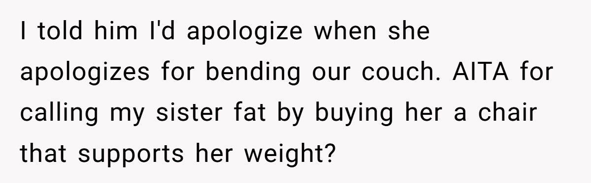 Woman Buys $100 Chair For Her Sister, Sister Accuses Her Of Calling Her Fat