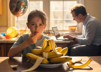 Dad Calls Bananas Her Birthday Gift, She Shocks Him By Finishing The Entire Bunch