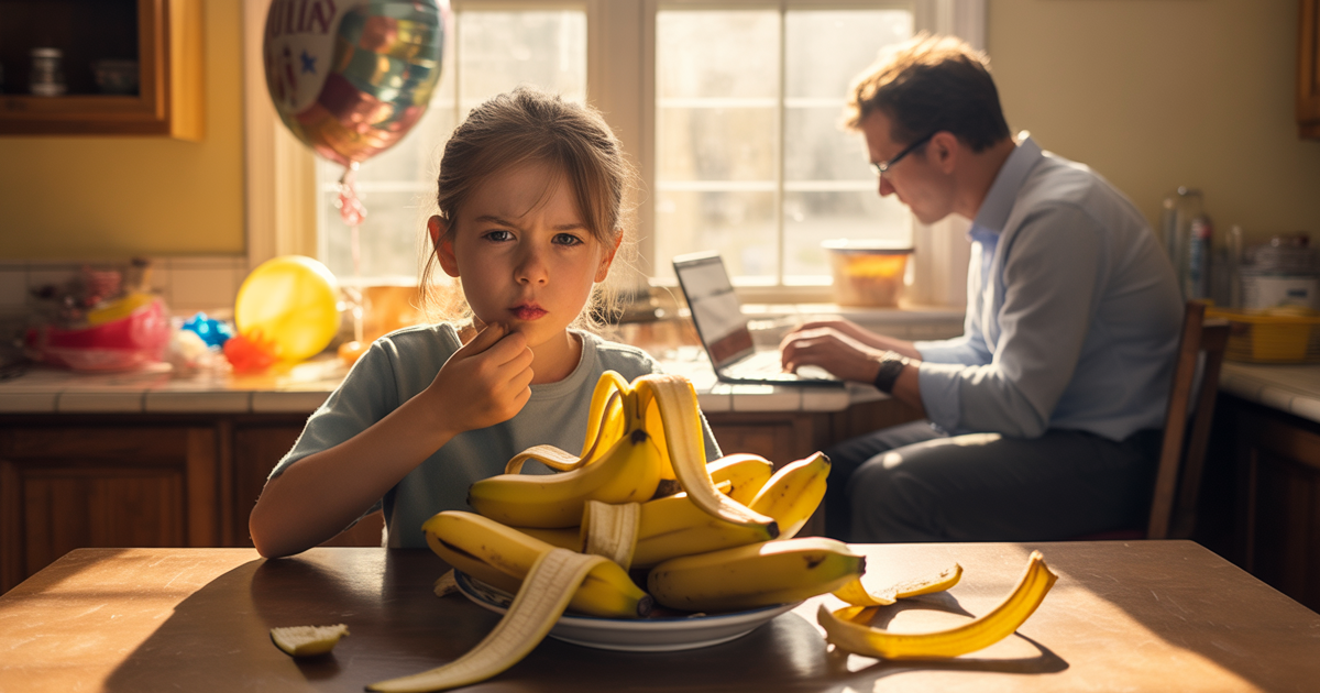 Dad Calls Bananas Her Birthday Gift, She Shocks Him By Finishing The Entire Bunch