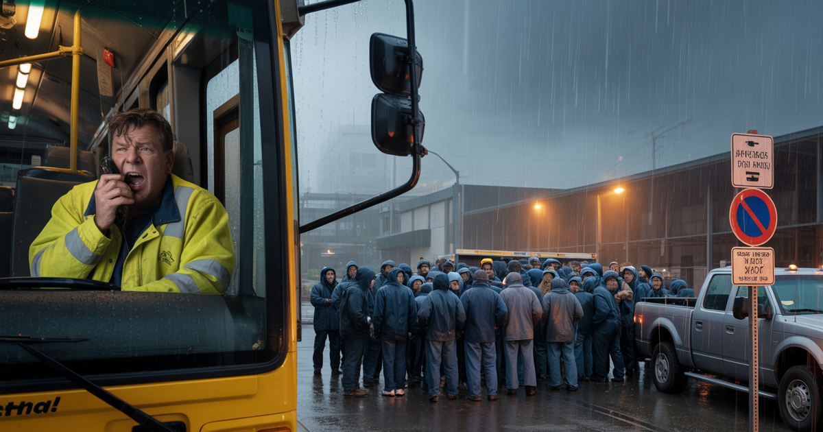 Workers Kept Blocking The Bus Stop After Warnings, So Driver Left Them Standing In The Rain