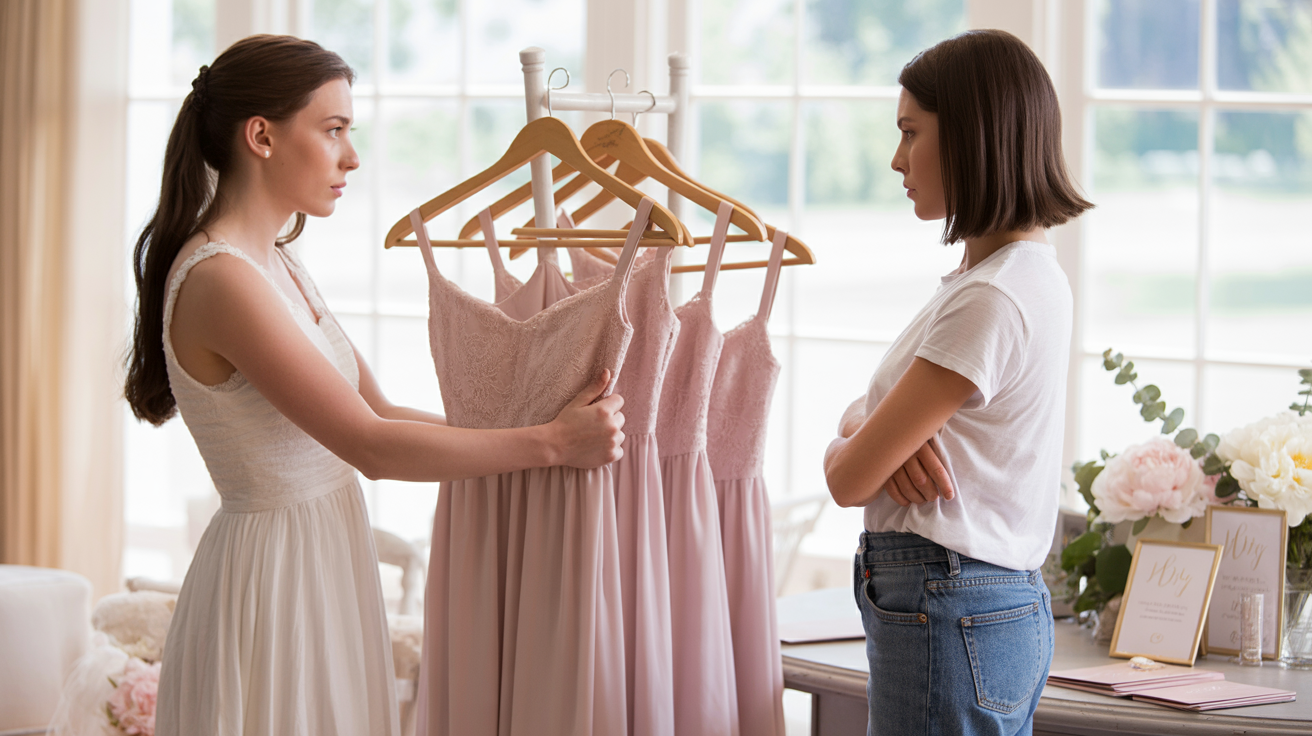 Family Divided After Bride Refuses To Swap Her Sister’s “Too Girly” Bridesmaid Dress