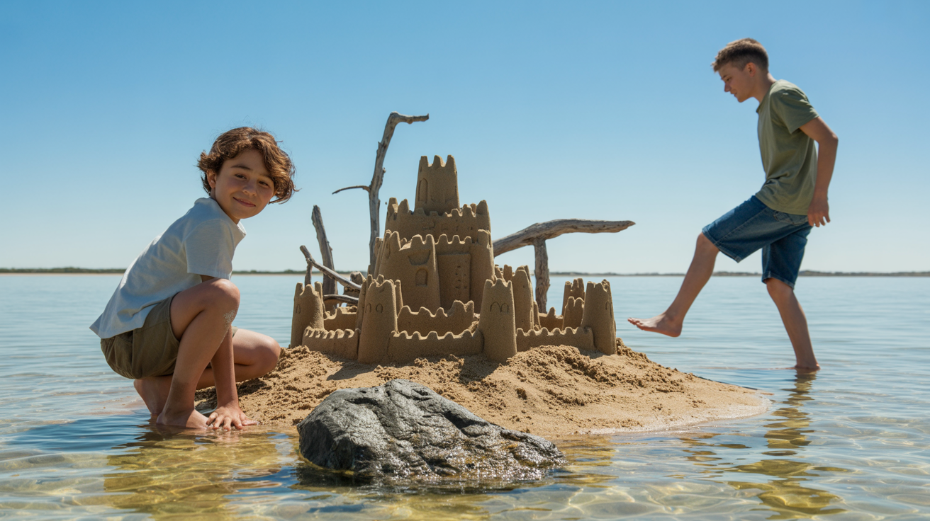 Kid Keeps Kicking His Sandcastles, So He Builds The Next One With A Secret Surprise