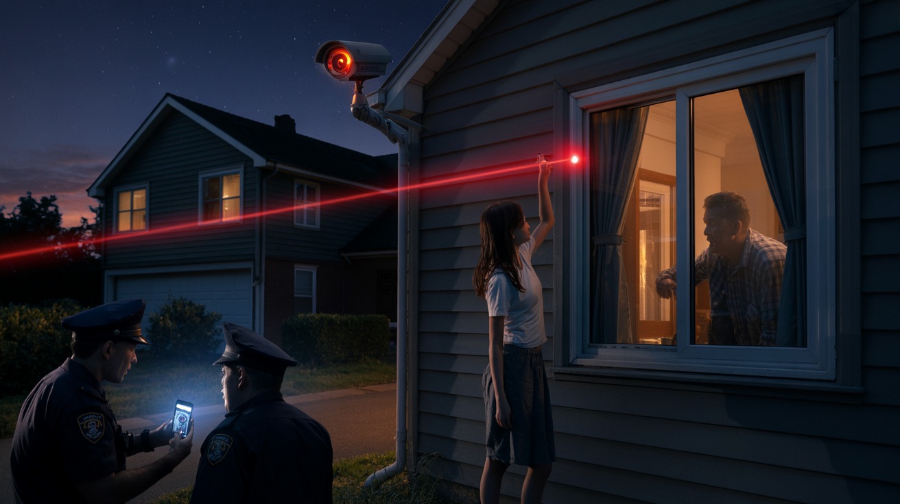 Dad Gives Daughter a Laser Pointer - Then Accidentally Exposes Neighbor Filming Her Through Bedroom Window