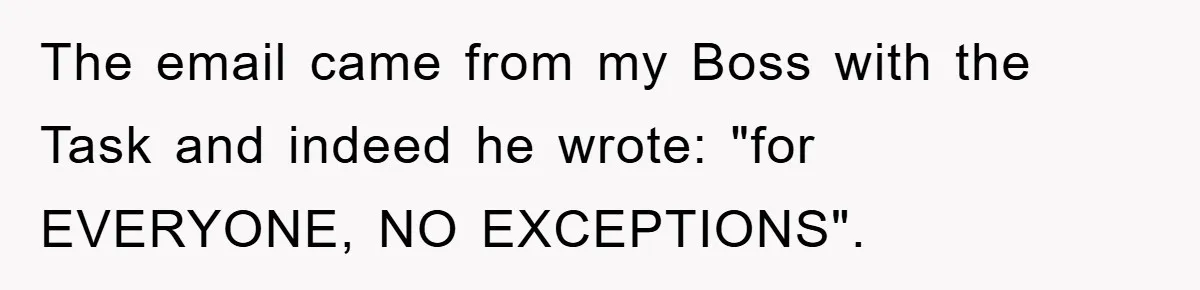 The email came from my Boss with the Task and indeed he wrote: "for EVERYONE, NO EXCEPTIONS".