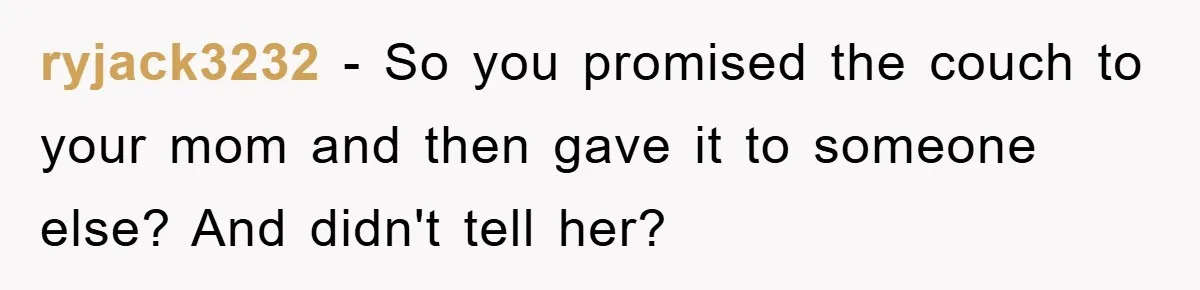 ryjack3232 − So you promised the couch to your mom and then gave it to someone else? And didn't tell her?