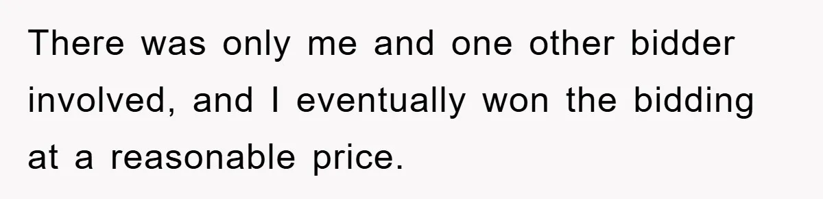 Bought Neighbor’s Dream House, Revenge With Noise There was only me and one other bidder involved, and I eventually won the bidding at a reasonable price.