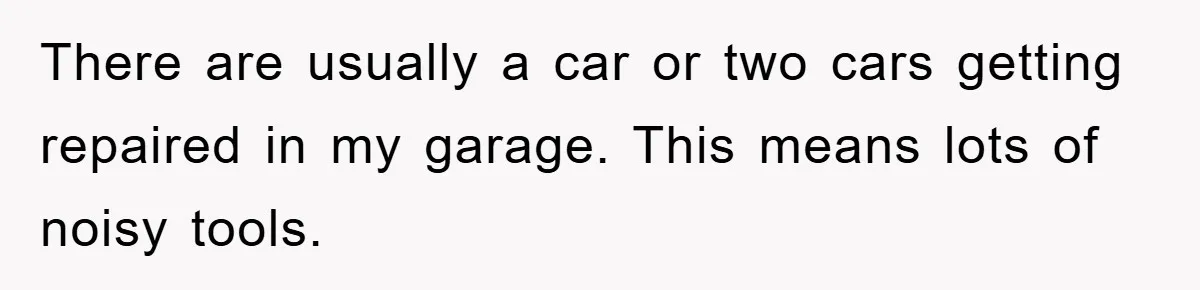 Bought Neighbor’s Dream House, Revenge With Noise There are usually a car or two cars getting repaired in my garage. This means lots of noisy tools.