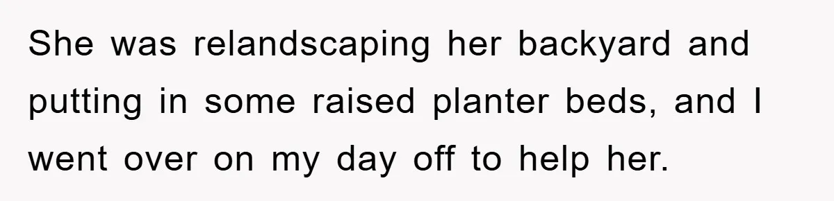 She was relandscaping her backyard and putting in some raised planter beds, and I went over on my day off to help her.