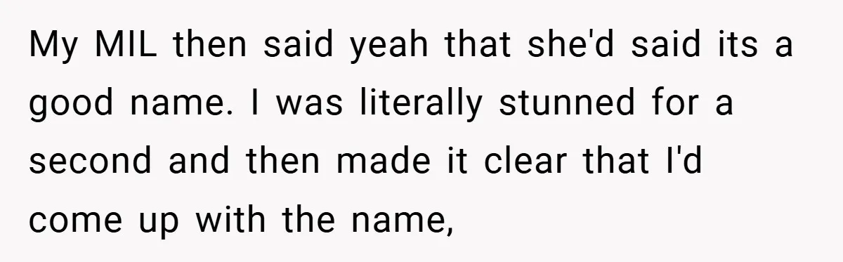 My MIL then said yeah that she'd said its a good name. I was literally stunned for a second and then made it clear that I'd come up with the...