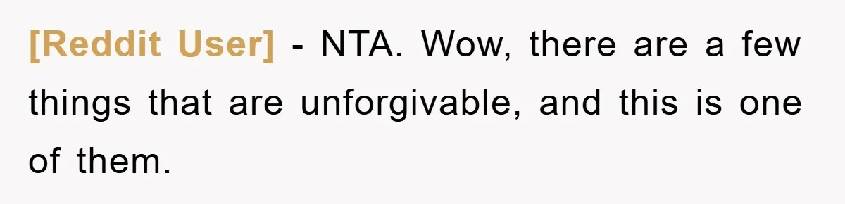 [Reddit User] − NTA. Wow, there are a few things that are unforgivable, and this is one of them.