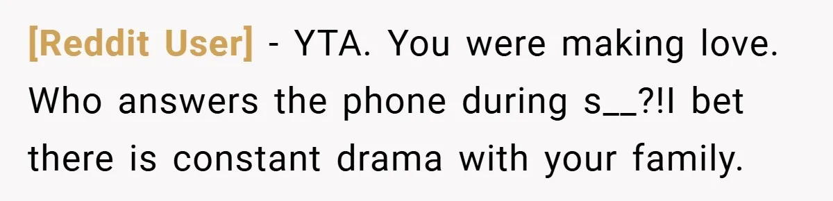 [Reddit User] − YTA. You were making love. Who answers the phone during s__?!I bet there is constant drama with your family.