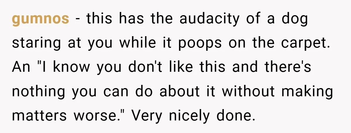 gumnos − this has the audacity of a dog staring at you while it poops on the carpet. An "I know you don't like this and there's nothing you can...