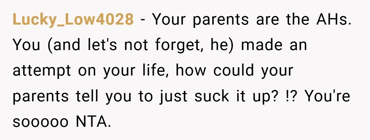Former Bully Begs for Friendship, Woman Says Forgiveness Doesn’t Mean Friendship Lucky_Low4028 − Your parents are the AHs. You (and let's not forget, he) made an attempt on your life, how could your parents tell you to just suck it up?...