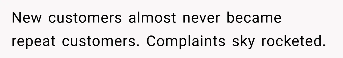 New customers almost never became repeat customers. Complaints sky rocketed.