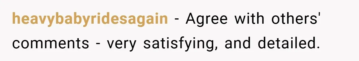 heavybabyridesagain − Agree with others' comments - very satisfying, and detailed.