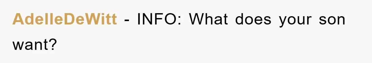 AdelleDeWitt − INFO: What does your son want?