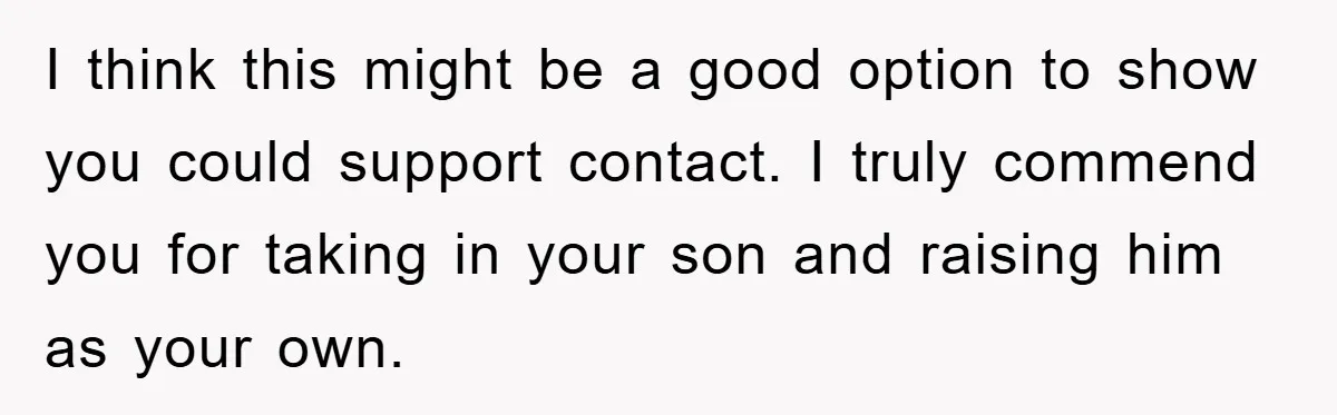 I think this might be a good option to show you could support contact. I truly commend you for taking in your son and raising him as your own.