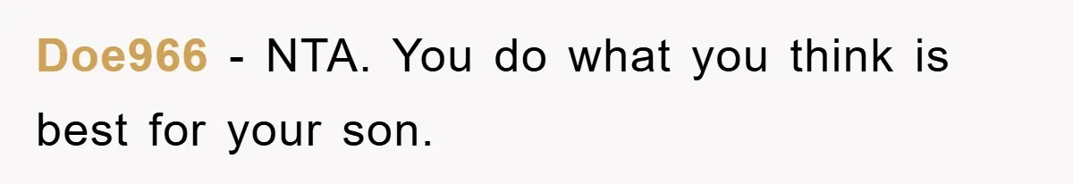 Doe966 − NTA. You do what you think is best for your son.