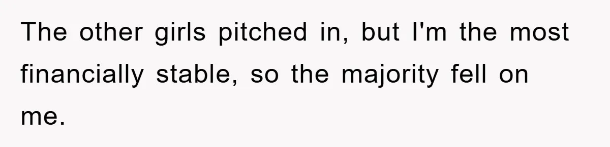 The other girls pitched in, but I'm the most financially stable, so the majority fell on me.