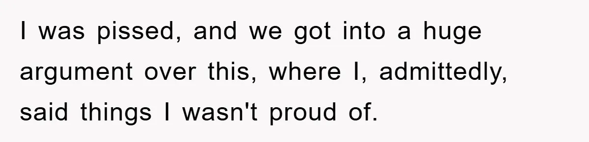 I was pissed, and we got into a huge argument over this, where I, admittedly, said things I wasn't proud of.
