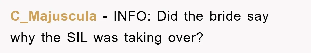 C_Majuscula − INFO: Did the bride say why the SIL was taking over?