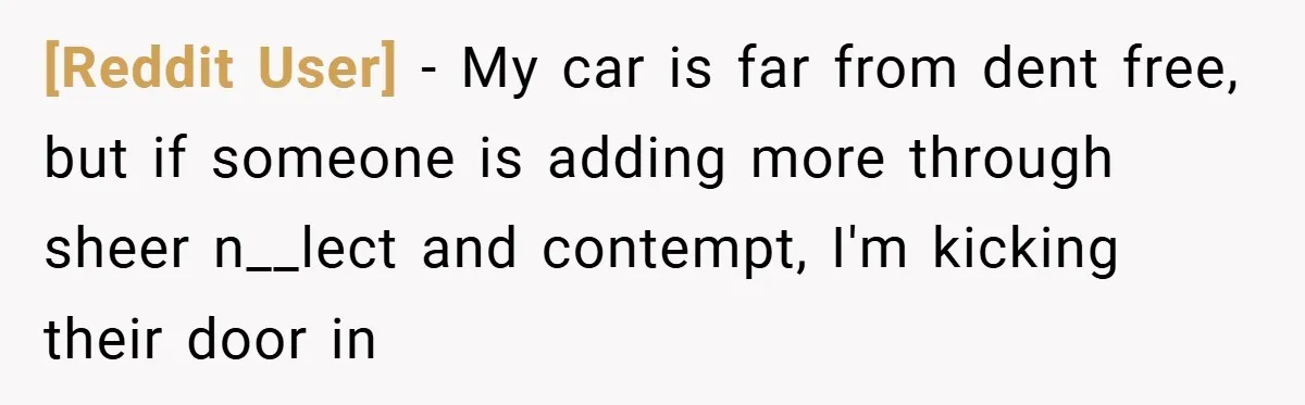 [Reddit User] − My car is far from dent free, but if someone is adding more through sheer n__lect and contempt, I'm kicking their door in