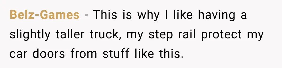 Belz-Games − This is why I like having a slightly taller truck, my step rail protect my car doors from stuff like this.