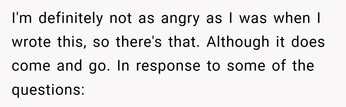 I'm definitely not as angry as I was when I wrote this, so there's that. Although it does come and go. In response to some of the questions: