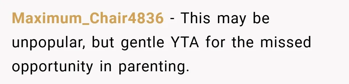 Maximum_Chair4836 − This may be unpopular, but gentle YTA for the missed opportunity in parenting.