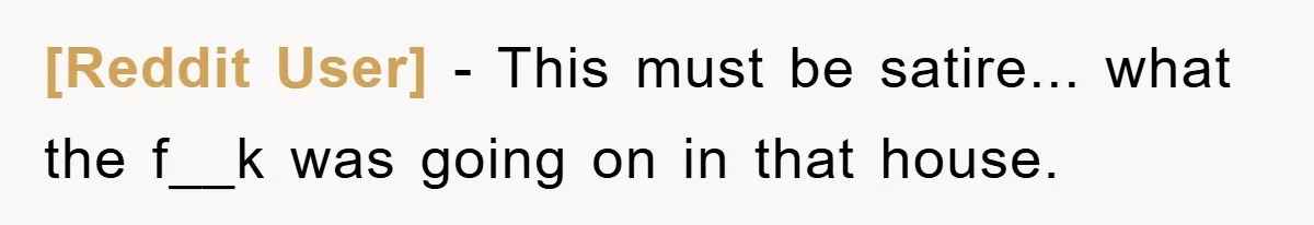 [Reddit User] − This must be satire... what the f__k was going on in that house.