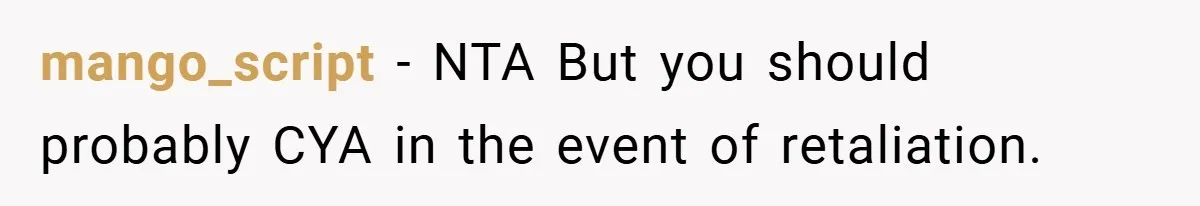 mango_script − NTA But you should probably CYA in the event of retaliation.