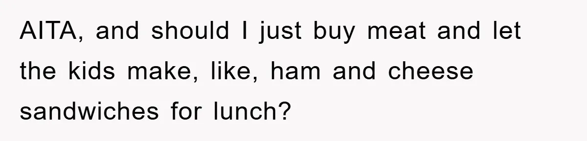 Free Childcare, Accused Of Starving Kids With Veggie Food AITA, and should I just buy meat and let the kids make, like, ham and cheese sandwiches for lunch?