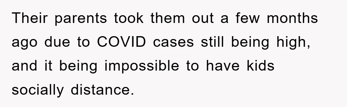 Free Childcare, Accused Of Starving Kids With Veggie Food Their parents took them out a few months ago due to COVID cases still being high, and it being impossible to have kids socially distance.