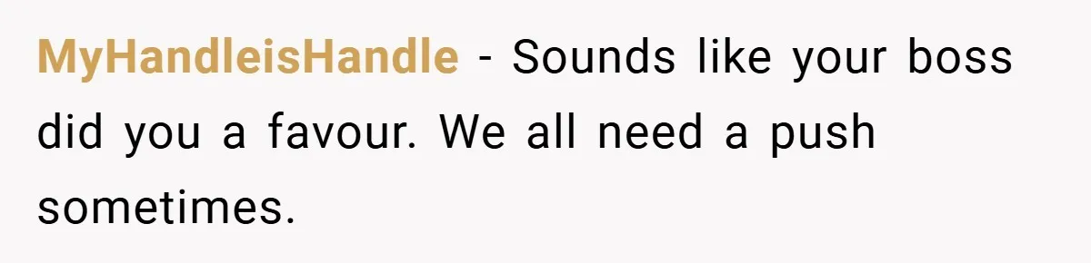 Boss Said ‘Find a New Job’ - Worker Lands One With Higher Pay and $1,000 Bonus MyHandleisHandle − Sounds like your boss did you a favour. We all need a push sometimes.