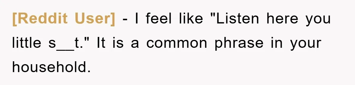 [Reddit User] − I feel like "Listen here you little s__t." It is a common phrase in your household.