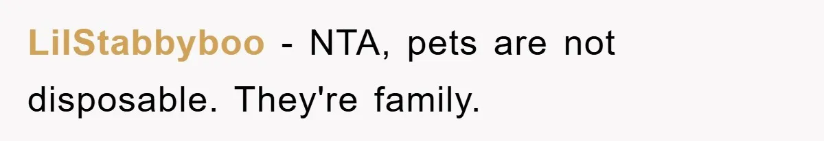 LilStabbyboo − NTA, pets are not disposable. They're family.