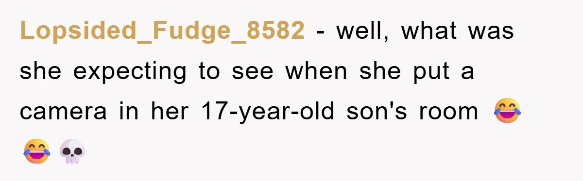 Lopsided_Fudge_8582 − well, what was she expecting to see when she put a camera in her 17-year-old son's room 😂😂💀