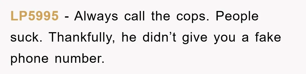 LP5995 − Always call the cops. People suck. Thankfully, he didn’t give you a fake phone number.