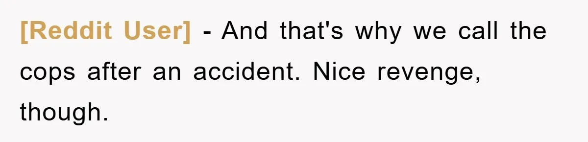 [Reddit User] − And that's why we call the cops after an accident. Nice revenge, though.