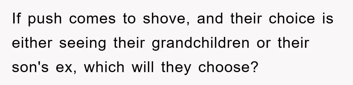 If push comes to shove, and their choice is either seeing their grandchildren or their son's ex, which will they choose?