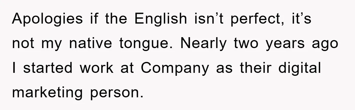 Apologies if the English isn’t perfect, it’s not my native tongue. Nearly two years ago I started work at Company as their digital marketing person.