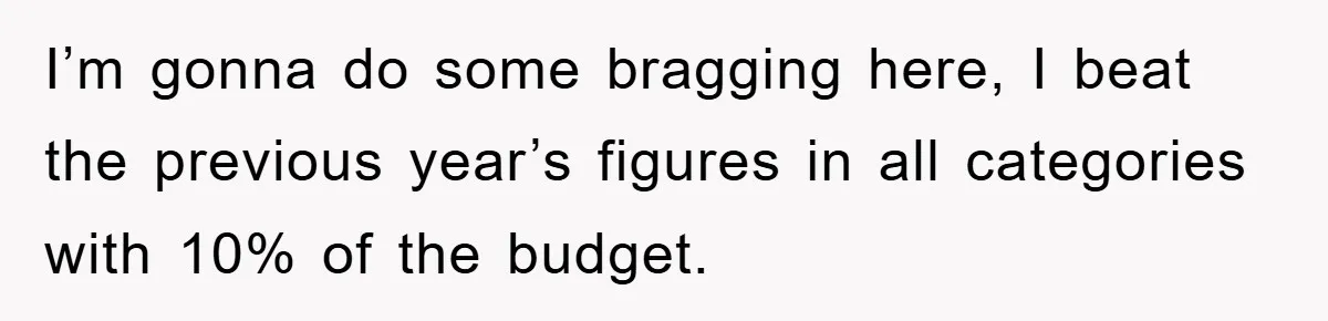 I’m gonna do some bragging here, I beat the previous year’s figures in all categories with 10% of the budget.