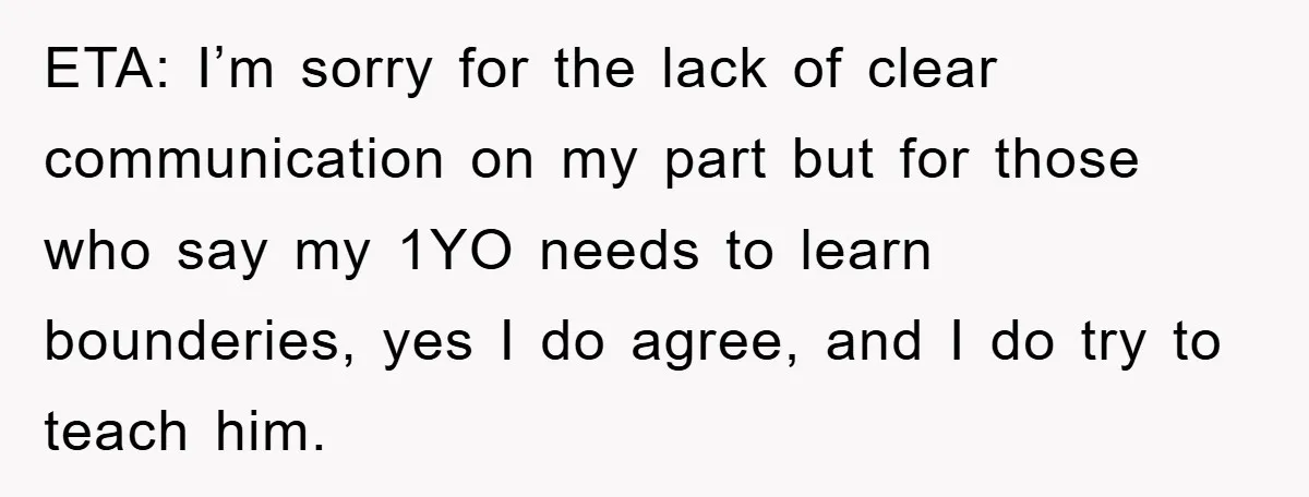 ETA: I’m sorry for the lack of clear communication on my part but for those who say my 1YO needs to learn bounderies, yes I do agree, and I do...