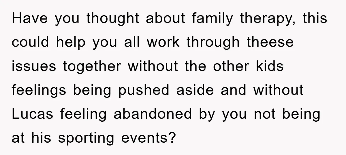 Have you thought about family therapy, this could help you all work through theese issues together without the other kids feelings being pushed aside and without Lucas feeling abandoned by...