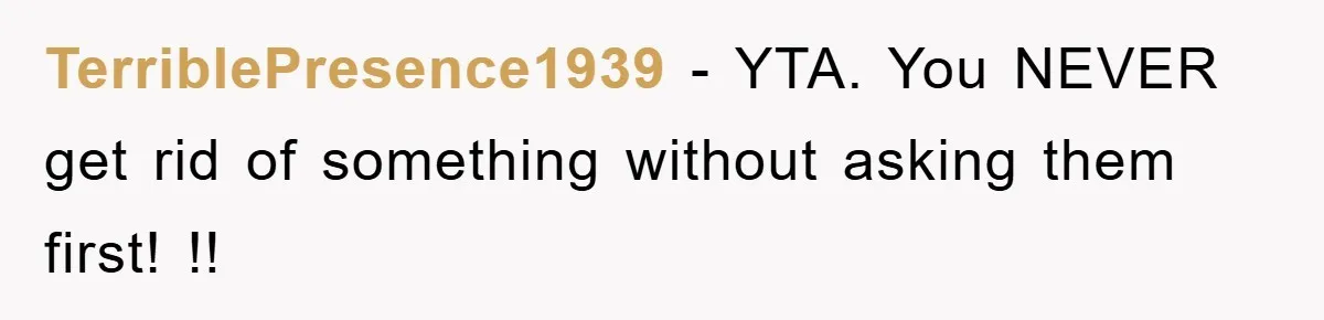 TerriblePresence1939 − YTA. You NEVER get rid of something without asking them first! !!