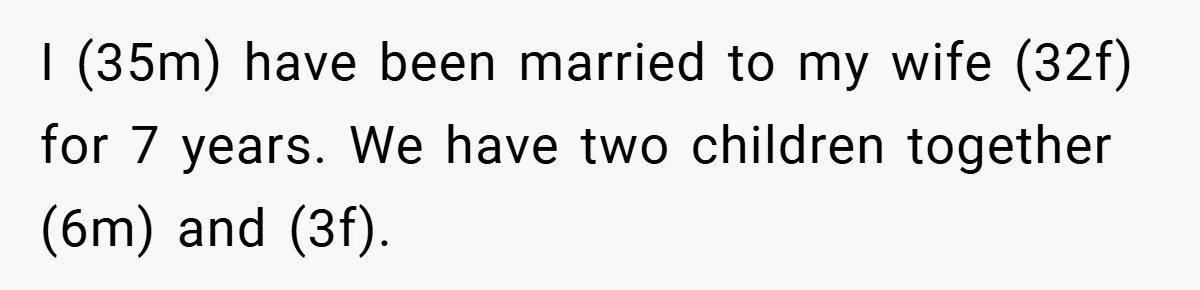 I (35m) have been married to my wife (32f) for 7 years. We have two children together (6m) and (3f).