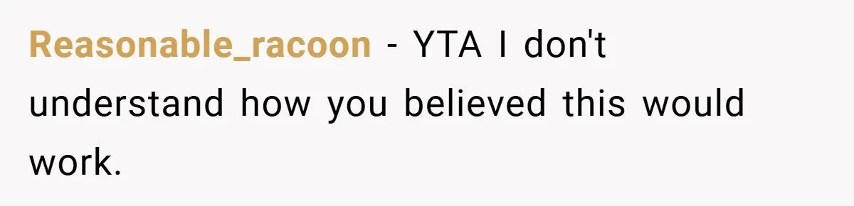 Reasonable_racoon − YTA I don't understand how you believed this would work.