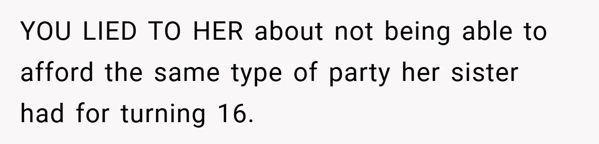 Father Accused of Favoritism After Throwing One Daughter a Sweet 16 and Denying the Same to Her Half-Sister YOU LIED TO HER about not being able to afford the same type of party her sister had for turning 16.