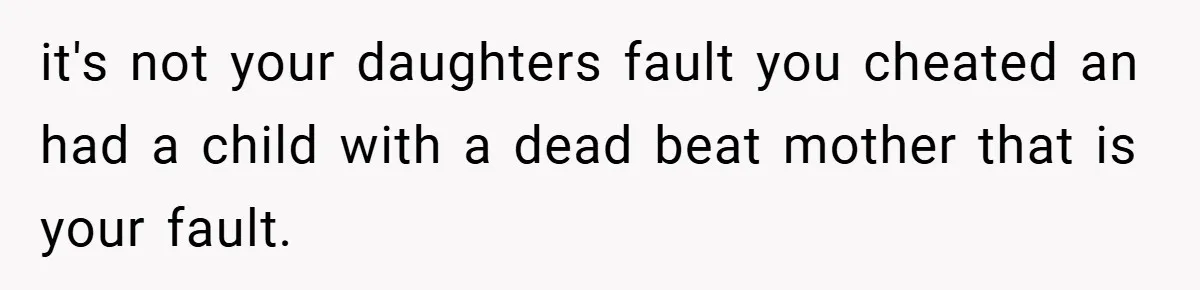 Father Accused of Favoritism After Throwing One Daughter a Sweet 16 and Denying the Same to Her Half-Sister it's not your daughters fault you cheated an had a child with a dead beat mother that is your fault.