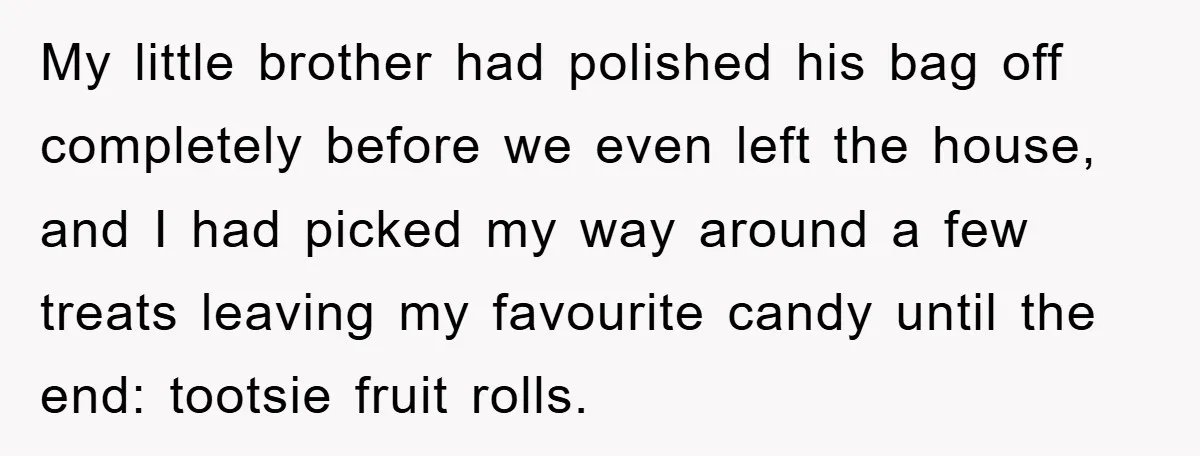 My little brother had polished his bag off completely before we even left the house, and I had picked my way around a few treats leaving my favourite candy until...